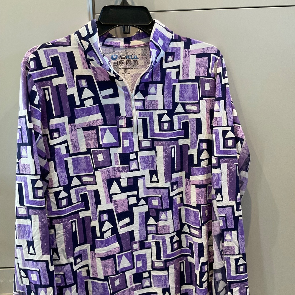 IBKUL MOCK NECK LONG SLEVE UPF+50 1/4 ZIP  MULTI PURPLE WHITE